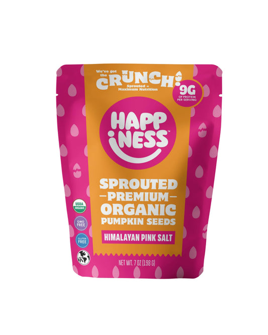 Happiness Foods™ Himalayan Pink Salt – Sprouted Organic Raw Pumpkin Seeds – High Protein, Certified USDA Organic, Non-GMO, Low Carb, Vegan, Gluten-Free Snacks – 7 oz