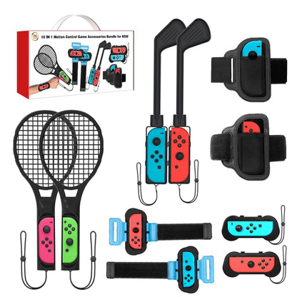 Uxilep Switch Sports Games Accessories Bundle for Nintendo Switch / Switch OLED,10 in 1 Family Party Pack for Switch Accessories Kit with Tennis Rackets,Golf Clubs,Leg Straps & Joycon Grips (For Switch / Switch OLED)
