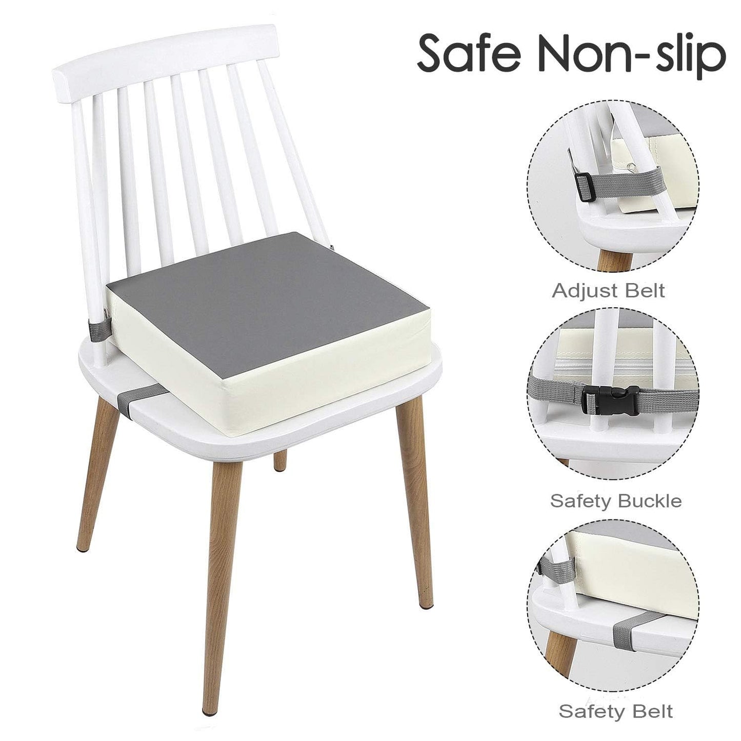 Booster Seat for Kitchen Chair - PU Waterproof Toddler Booster for Dining Table, Portable Travel Increasing Cushion for Kid (Grey)