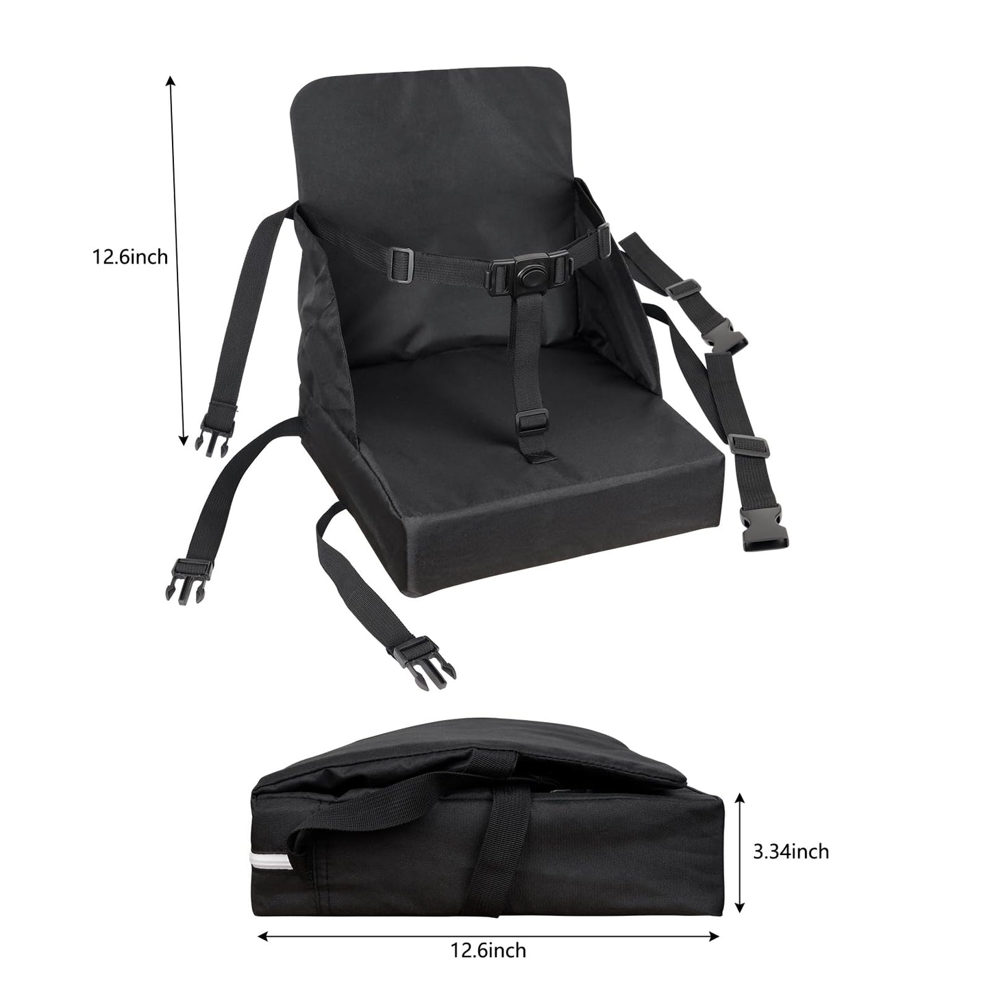 Toddler Booster Seat for Dining Table, Booster Seat for Table, 12.6x3.34 Inch Portable High Chair for Travel, HOSEASCA Compact Lightweight Travel Booster Seat with Adjustable Straps for Baby(Black)