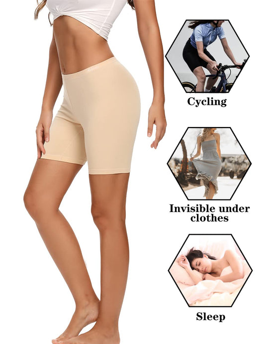 Molasus Womens Boxer briefs Cotton Boy Shorts Underwear Anti Chafing Bike Short Long Leg Under Shorts Beige 4 Pack Small