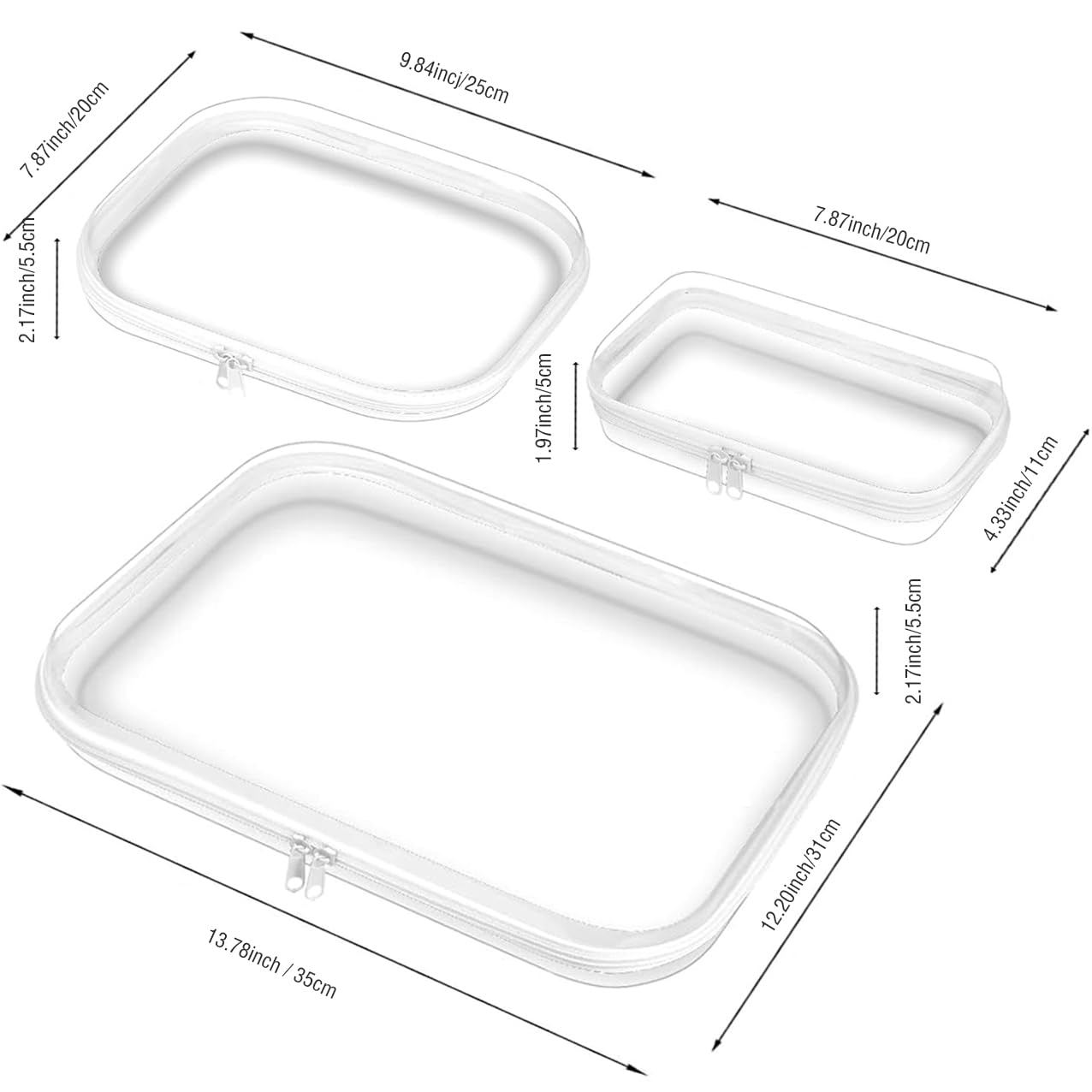 3 Pack Clear Hard Shell Zipper Case, Plastic Storage Pouch Bags With Zipper (Clear, Small+Medium+Large)