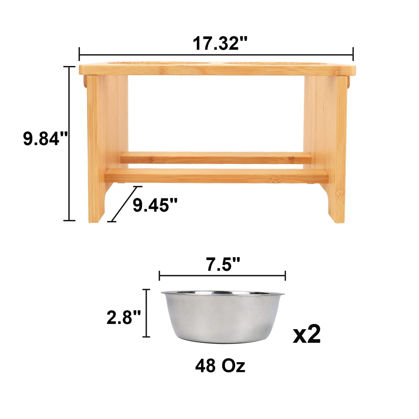 HTB Elevated Dog Bowls,Raised Dog Bowl Stand with 2 Stainless Steel Bowls,Elevated Raised Dog Bowls for Large Medium Small Sized Dogs