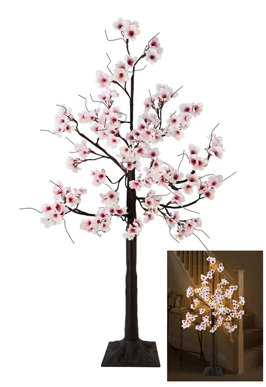 Uieke 4FT Cherry Blossom Tree, 48 Fairy Lights Artificial Lighted Tree for Home Inside Outdoor Spring Wedding Party Festival Decor, Warm White