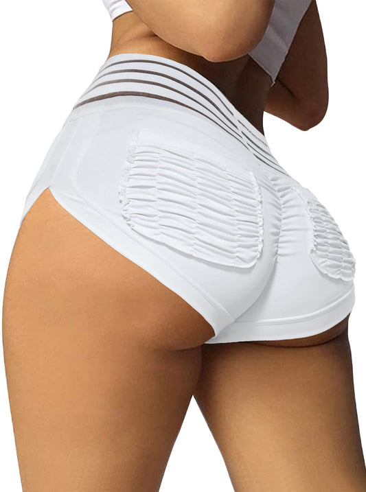 YOFIT Womens White Booty Shorts High Waisted Butt Lift Yoga Shorts Workout Twerking Dance Shorts S