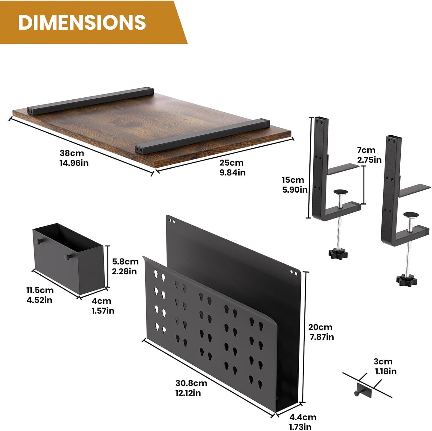 Desk Side Storage, No Drill Laptop Holder, Desktop Organizer with 20 lbs Heavy Duty, 14.9 Inches Desktop Extender Shelf, Table Hanging Storage, Desk Shelf for Office, Home