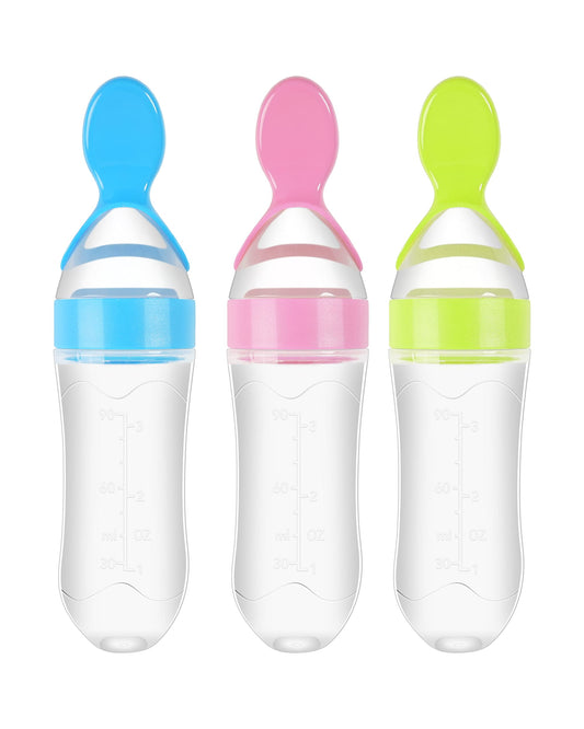 3 Pack Baby Food Feeder, 3 Oz Silicone Baby Feeder, 3 Colors Food Dispensing Spoon, Squeeze Spoon for Boys Girl Kids Toddlers