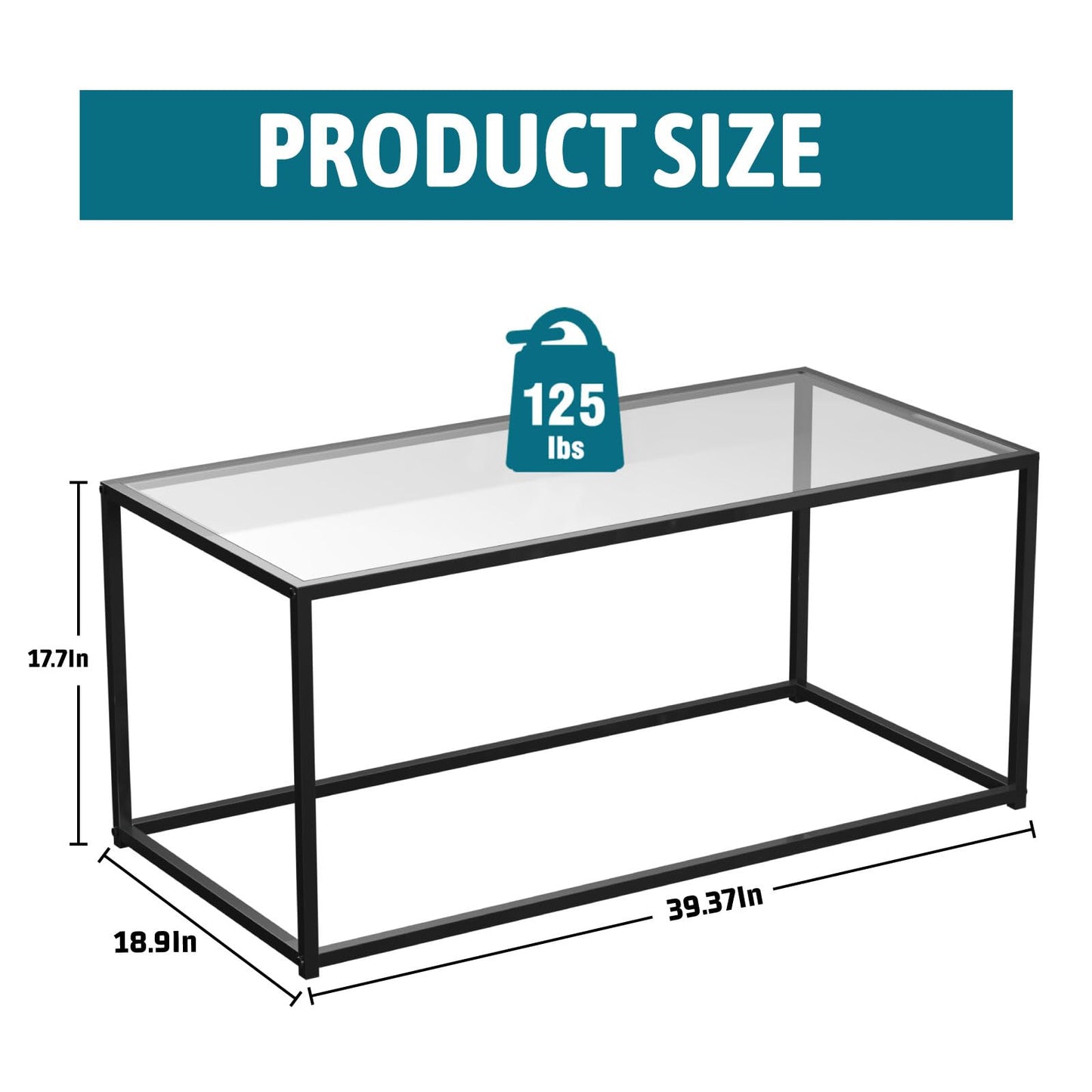 Glass Coffee Table Modern Center Table,Minimalist Coffee Table for Living Room,Tempered Glass-top with Sturdy Metal Frame, Easy Assembly,Black