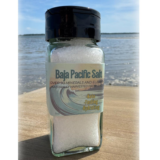 Baja Pacific | Organic Sea Salt 5oz Coarse Glass Shaker | BAHA Salt Hydration Low Sodium Recovery - Over 90 Minerals and Electrolytes - Trace Minerals Cooking Finishing Salt