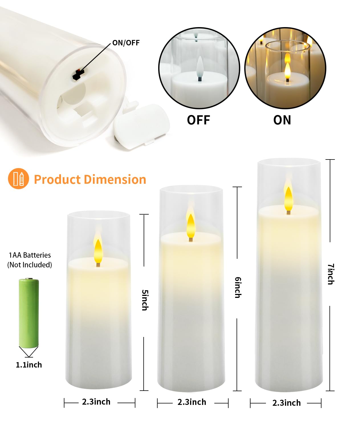 kakoya Flickering Flameless Candles Battery Operated with Remote and 2/4/6/8 H Timer Plexiglass Led Pillar Candles Pack of 9 (D2.3"xH 5"6"7")with Realistic Moving Wick Candles for Home Decor(White)