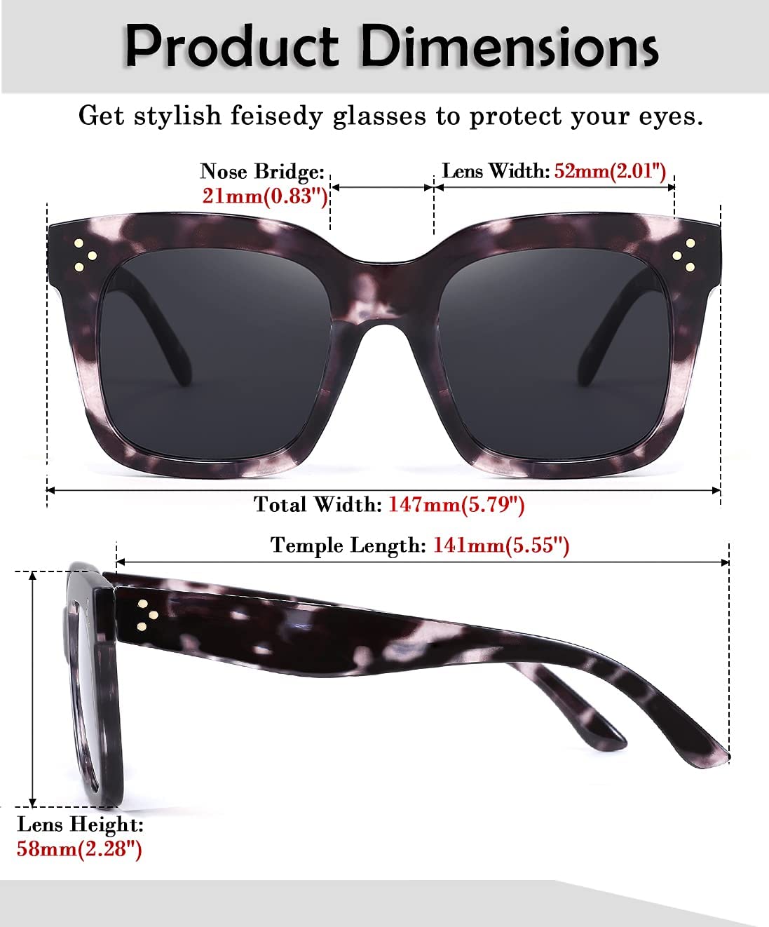 FEISEDY Vintage Oversized Square Sunglasses Womens Trendy Luxury Big Sun Glasses UV400 Protection Gradient Shades B2486