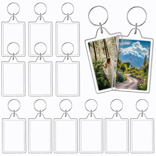 12pcs Acrylic Photo Frame Keychain Holder 2 x 3 In Picture Insert Blank Keyring Clear Picture Holder for DIY Craft