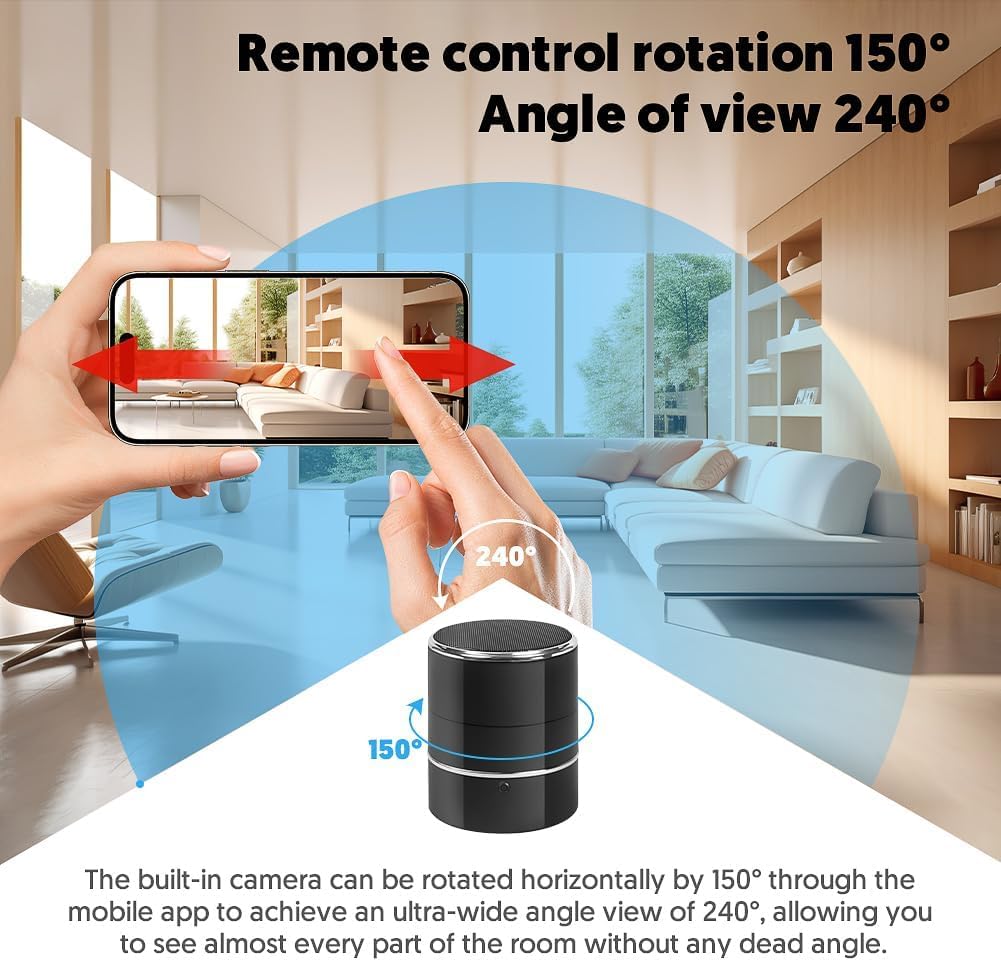 SOPKVL Bluetooth Speaker Camera - HD 1080P Wireless Camera - WiFi Cam with 240° Ultra Wide Angle Lens - Supports WiFi Bluetooth connectivity.
