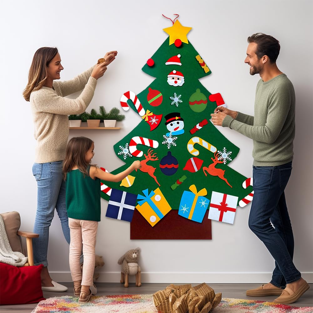 UMEELR Felt Christmas Tree for Toddlers Kids, 3.3FT DIY Wall Christmas Felt Tree with 31 Pcs Detachable Ornaments Wall Decor with Hanging Rope for Boys Girls Xmas Gifts Home Door Decoration