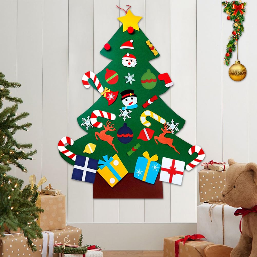 UMEELR Felt Christmas Tree for Toddlers Kids, 3.3FT DIY Wall Christmas Felt Tree with 31 Pcs Detachable Ornaments Wall Decor with Hanging Rope for Boys Girls Xmas Gifts Home Door Decoration