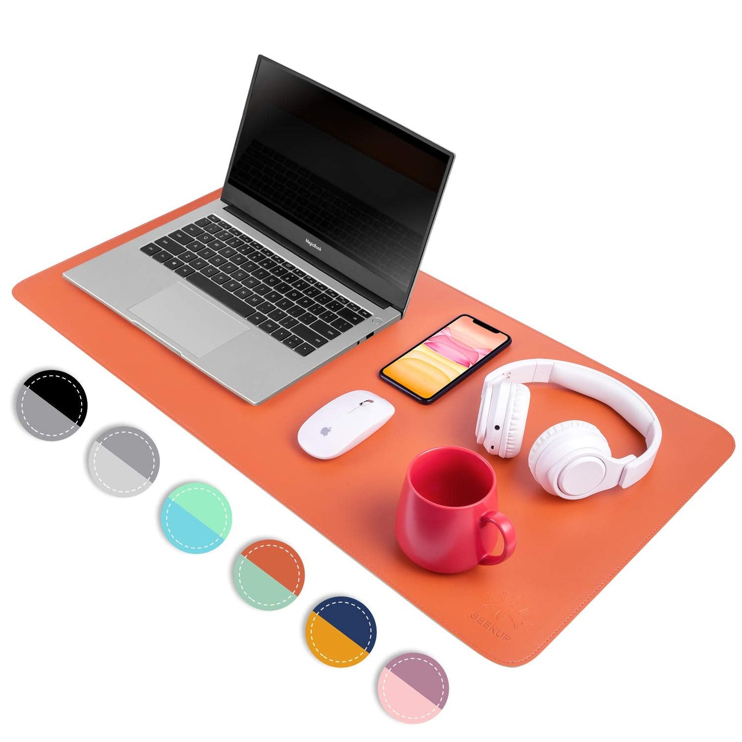 Orange/Green Dual-Sided PU Leather Desk Pad, Upgraded Sewing Laptop Mat, Waterproof Large Mouse Pad, Non-Slip Writing/Painting Mat Desk Blotter Protector for Office/Home 31.5"x15.8" (80x40cm)