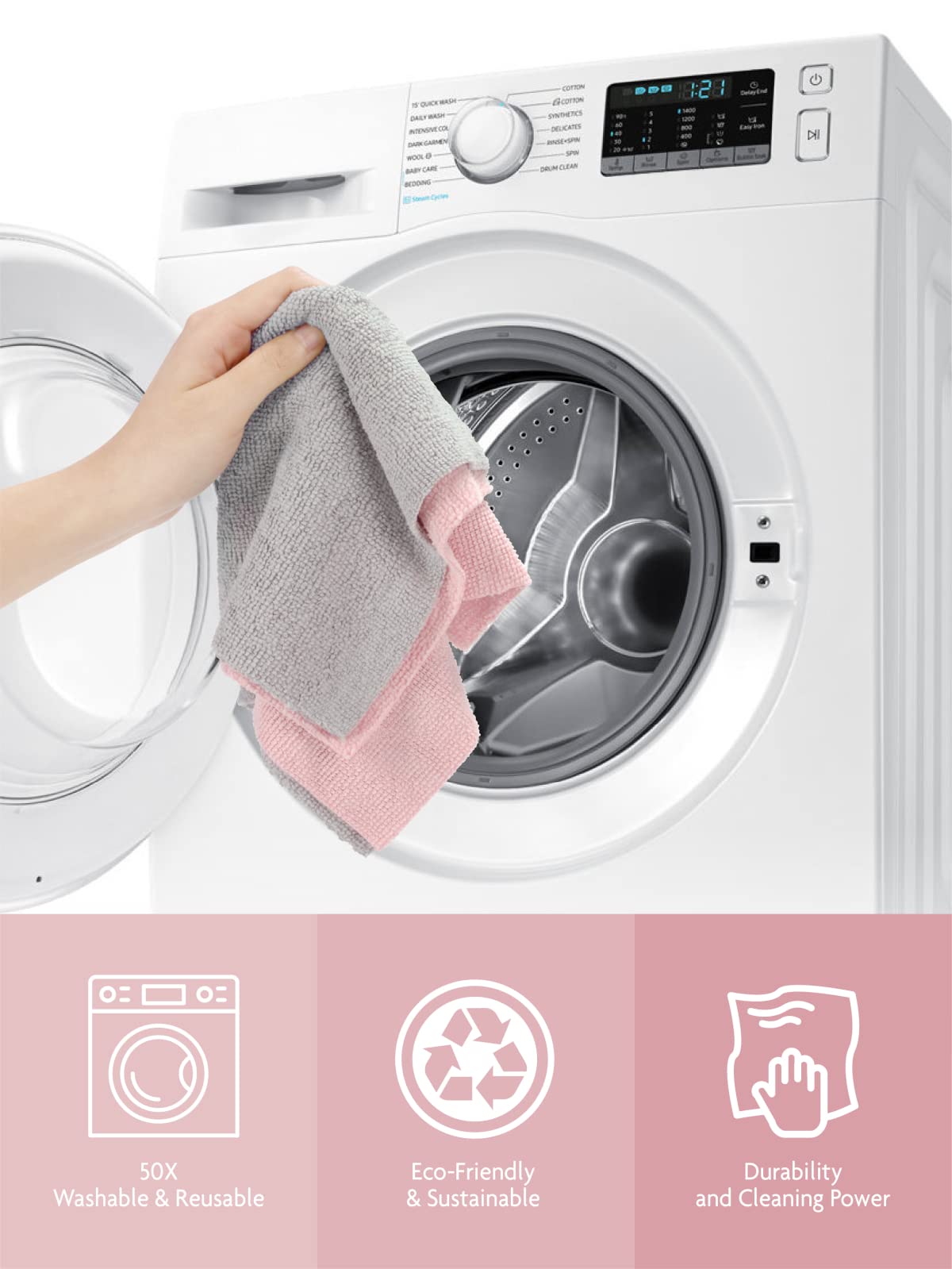 Fantasticlean Microfiber Cleaning Cloth Roll -40 Pack, Tear Away Microfiber Towels, 12" x 12", Reusable, Washable, Scratch Free, Ultra Absorbent Dish Rags for Car, Home, Garage or Shop (Pink)