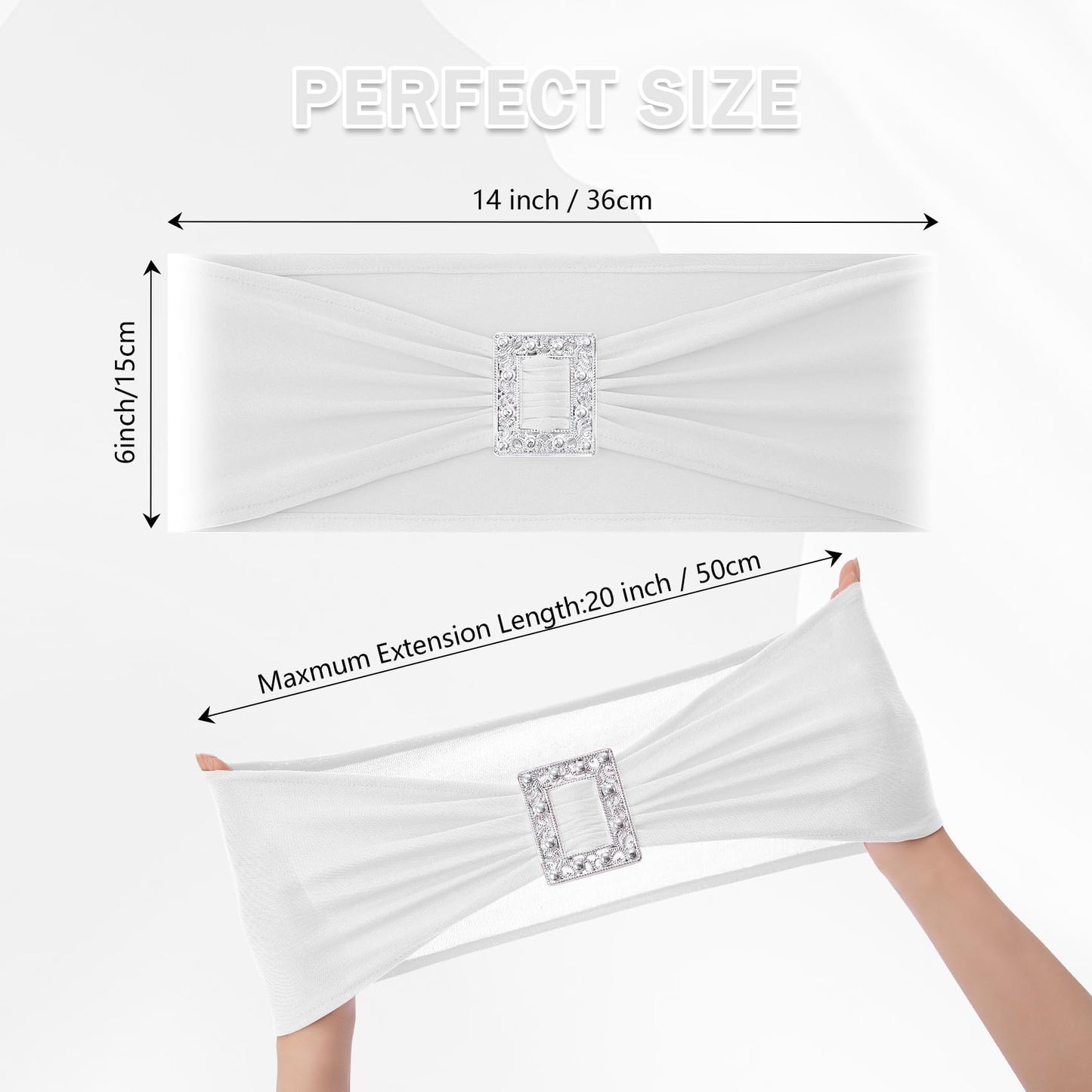 Joccun 30 PCS Spandex Chair Sashes Bows Stretch Chair Cover Band with Buckle Slider Universal Elastic Chair Ties for Wedding Banquet Party Event Decoration (White)