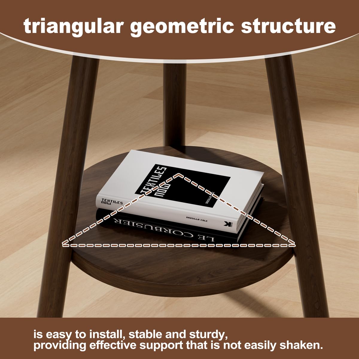 OERGKE Round End Table, Small Side Tables with Lower Shelf, Coffee Table, Bedside Table, Mid Century Modern Nightstand for Living Room, Bedroom, Corners and Office (Walnut)