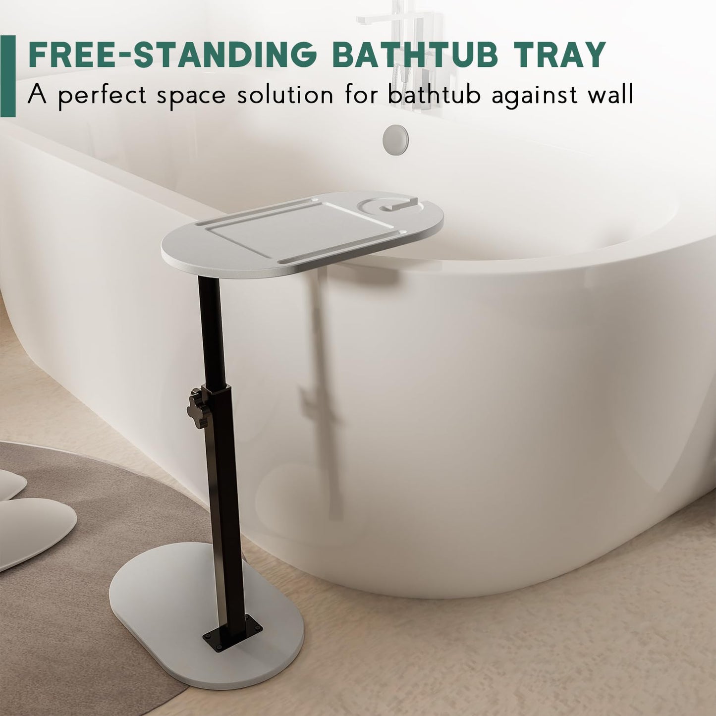 Yumkfoi Bamboo Bathtub Tray Table with Adjustable Height, Freestanding Bathtub Caddy for Tub Against Wall, Tub Organizer Suitable for Luxury Spa and House Warming - Patent Protected (Gray)