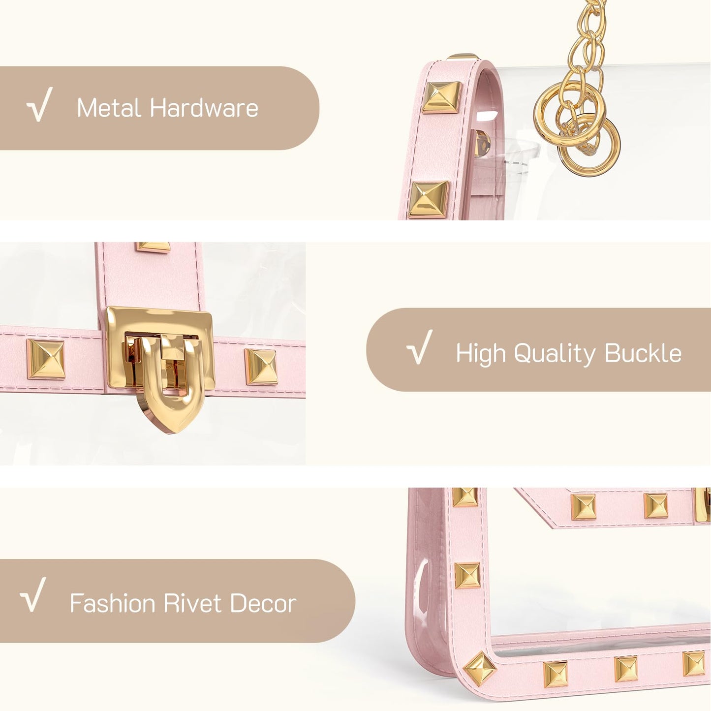 Missnine Clear Bag Stadium Approved Women Clear Crossbody Purse for Stadium Events Trendy Transparent Shoulder Bag for Concerts