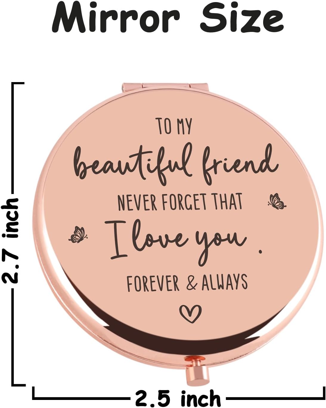Friendship Gift for Friends Rose Gold Compact Mirror Thank You Gift for Friends Birthday for Friend Sister Soul Sister BFF Best Friend Besties Long Distance Gifts