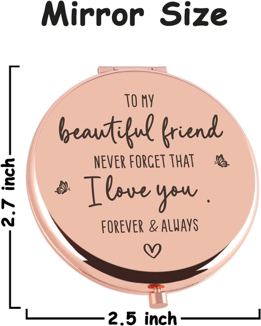 Friendship Gift for Friends Rose Gold Compact Mirror Thank You Gift for Friends Birthday for Friend Sister Soul Sister BFF Best Friend Besties Long Distance Gifts