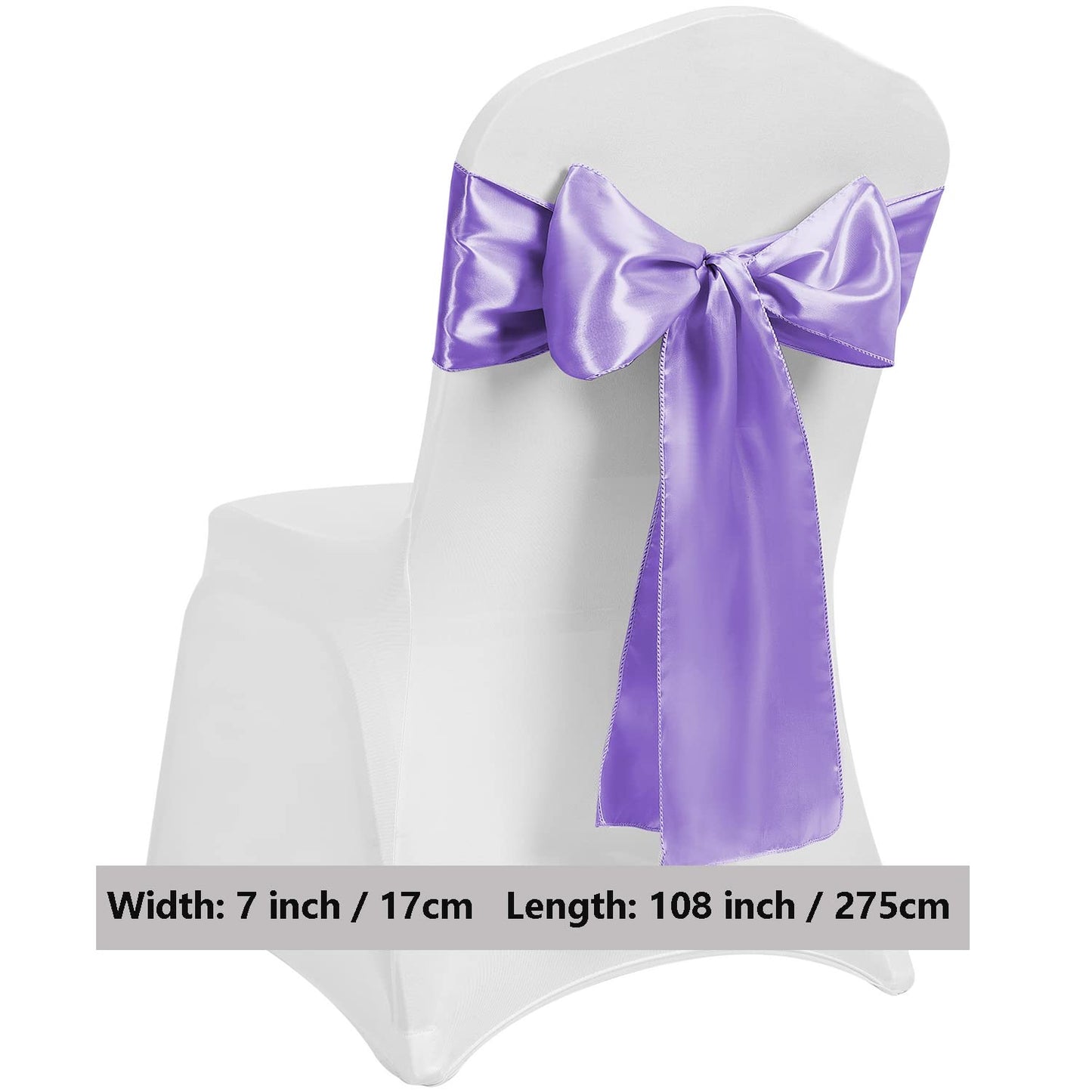 MAGTOWNE Satin Lavender Chair Sashes 50 Pack, Lavender Sashes for Chairs Covers, Light Purple Chair Bows for Party Wedding Birthday Banquet Decor