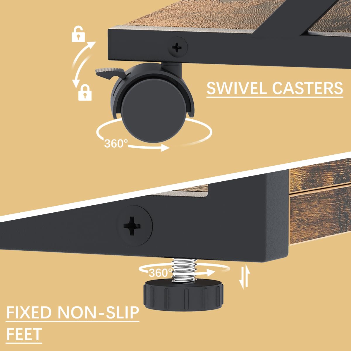 aboxoo Desktop Printer Stand with 2 Tier Wood Storage Shelves,Under Desk Printer Table,Multi-Purpose Home Office Desk Organizer for Fax Machine, Scanner (Rustic Brown)