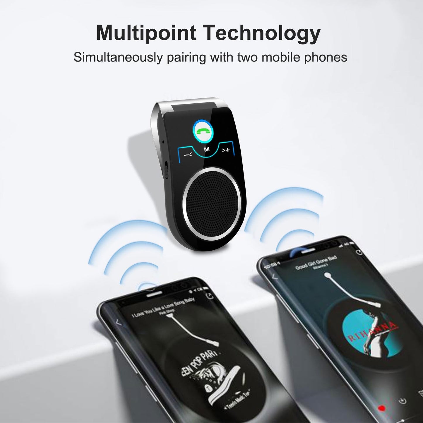 Bluetooth 5.0 Car Speaker, in Car Speakerphone, Bluetooth Receiver for Cell Phone Support Siri Google Voice Assistant, Built in Microphone&3W Speaker for Handsfree Calls, GPS, Music