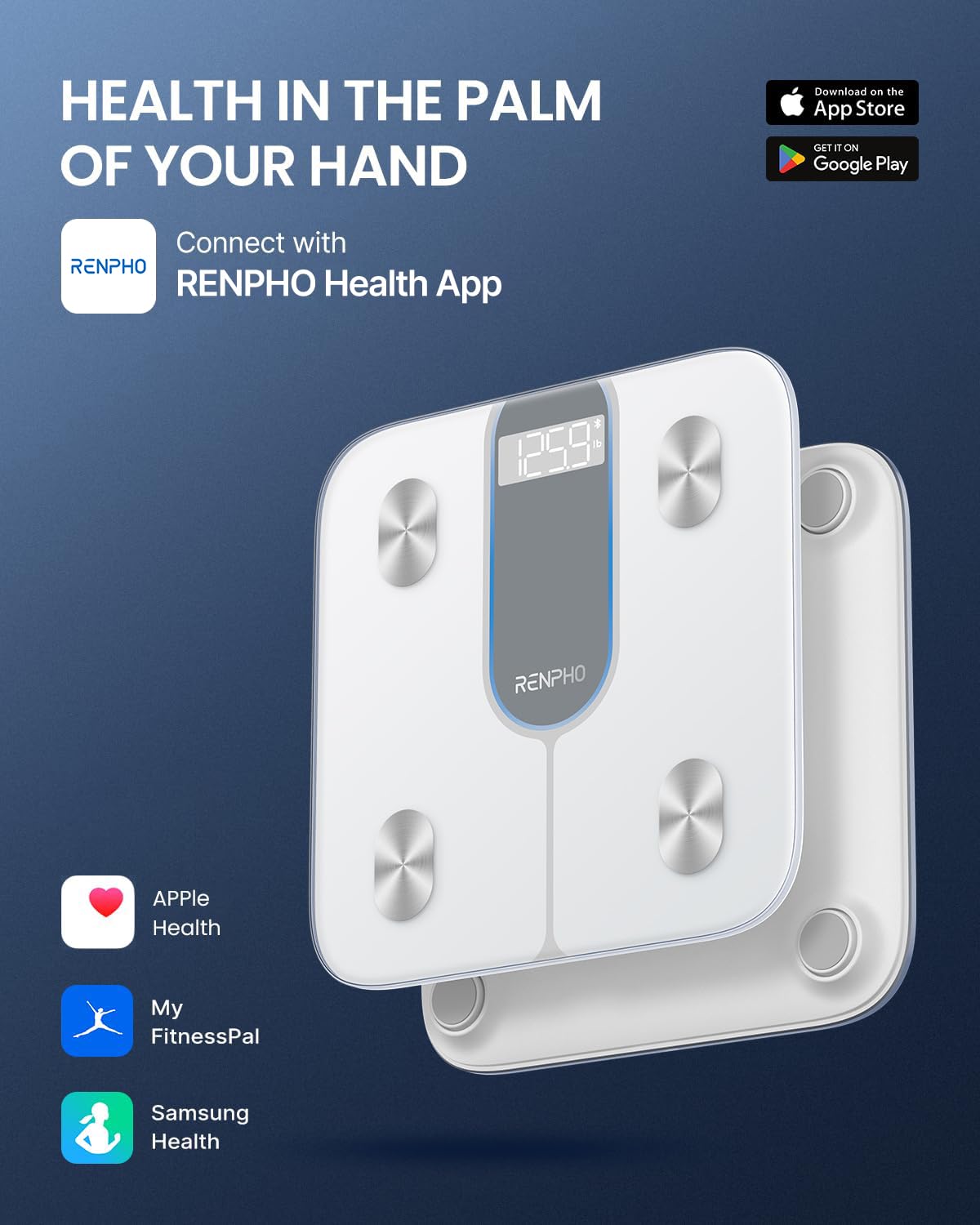 RENPHO Smart Scale for Body Weight 440lb, FSA HSA Eligible, Digital Bathroom Scale for Body Fat, Bluetooth Accurate Body Composition Weighing Machine with App, Elis 1C