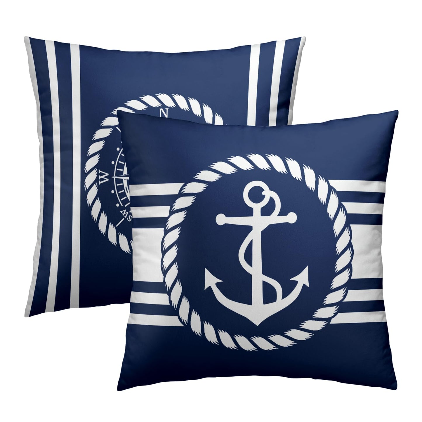 Navy Blue and White Anchors Pillowcovers Ocean Summer Throw Pillow Covers Coastal Nautical Cushion Case for Sofa Home Decor Bedroom Living Room Outdoor 18 x 18 Inches Set of 2 Beach Theme Pillow Cover