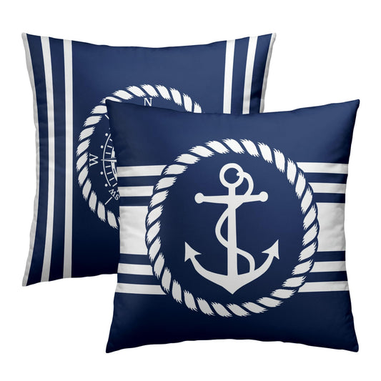 Navy Blue and White Anchors Pillowcovers Ocean Summer Throw Pillow Covers Coastal Nautical Cushion Case for Sofa Home Decor Bedroom Living Room Outdoor 18 x 18 Inches Set of 2 Beach Theme Pillow Cover
