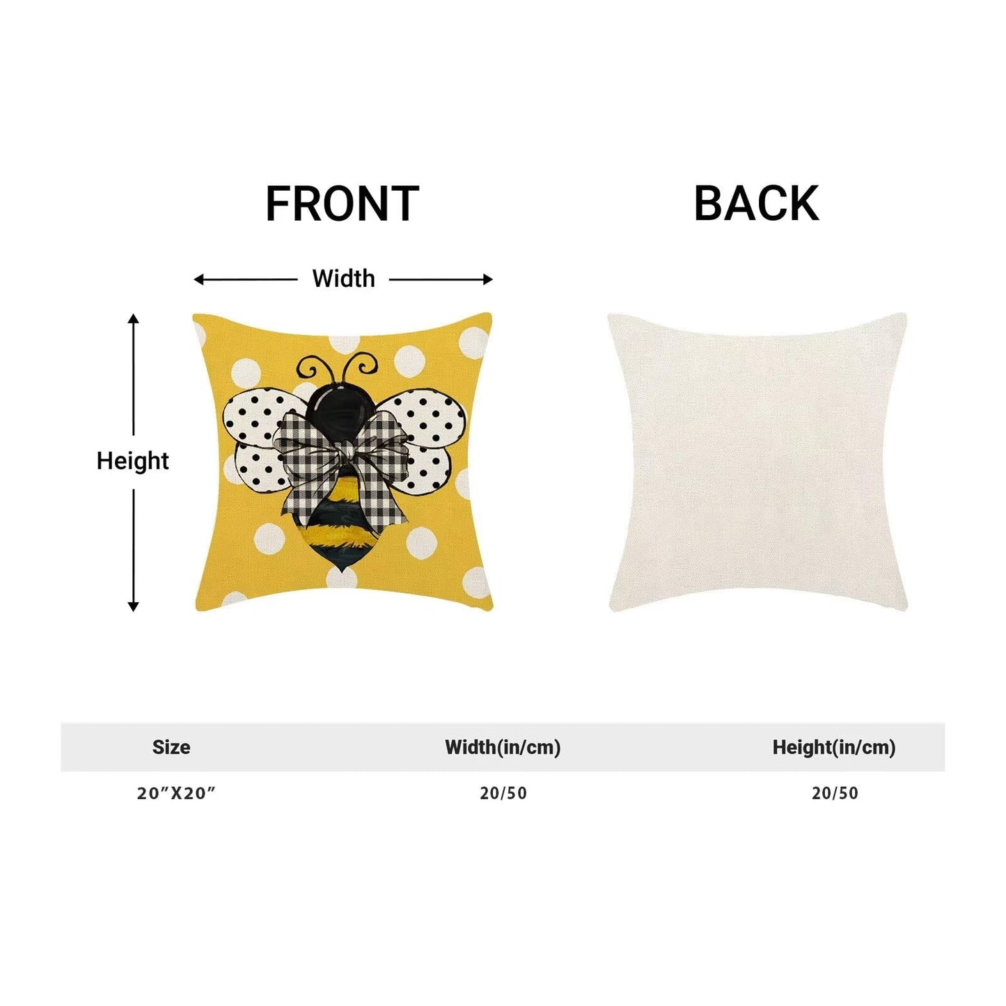 Yellow Bee Pillow Covers 20x20 Set of 2 Polka Dots Outdoor Decorative Throw Pillow Covers Summer Farmhouse Seasonal Linen Cushion Case for Home Sofa Couch Outdoor Decor