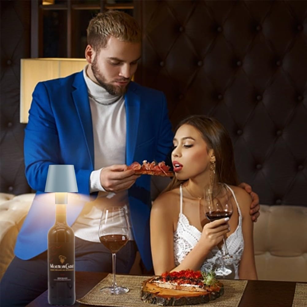 Howskys 2 Pack LED Dimmable Bottle Lamp 3000k+RGB, IP54 Wireless Lamp for Indoor & Outdoor, 5500 mAh Rechargeable, Blue