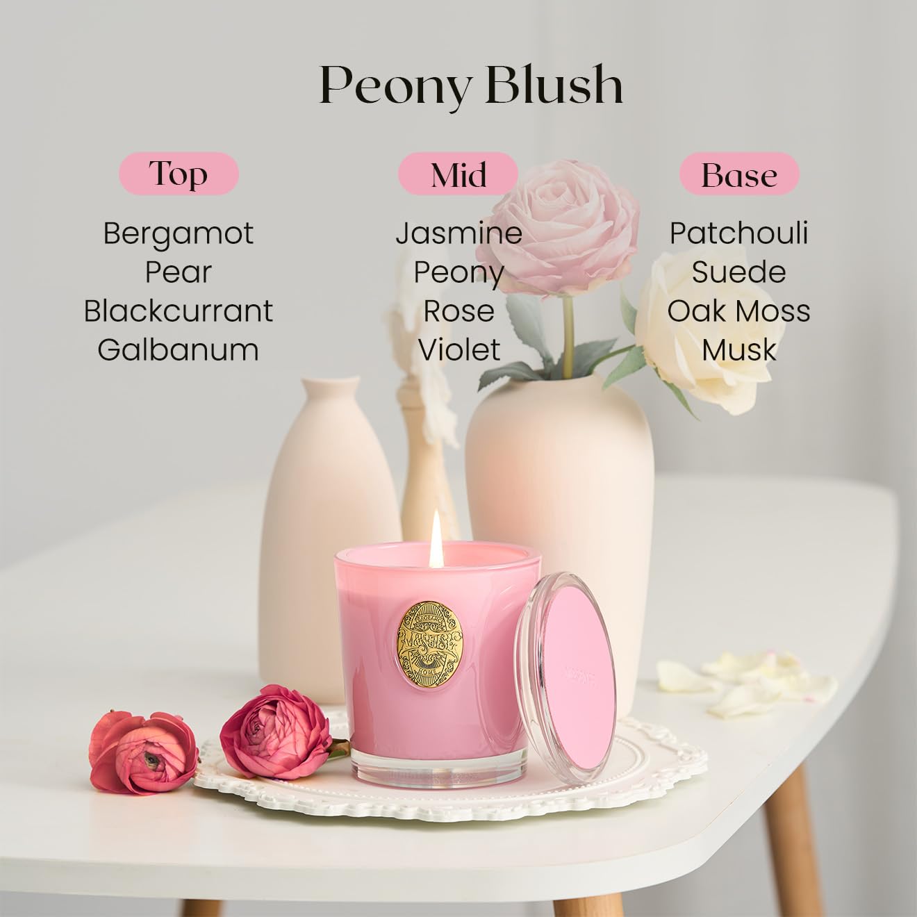 M&SENSE Natural Soy Candle| Peony Blush Pink | 10.2 oz, 55H Burn | Luxury Scented Candle for Relaxation, Gifting, Home Décor | for Bedroom, Office, Party