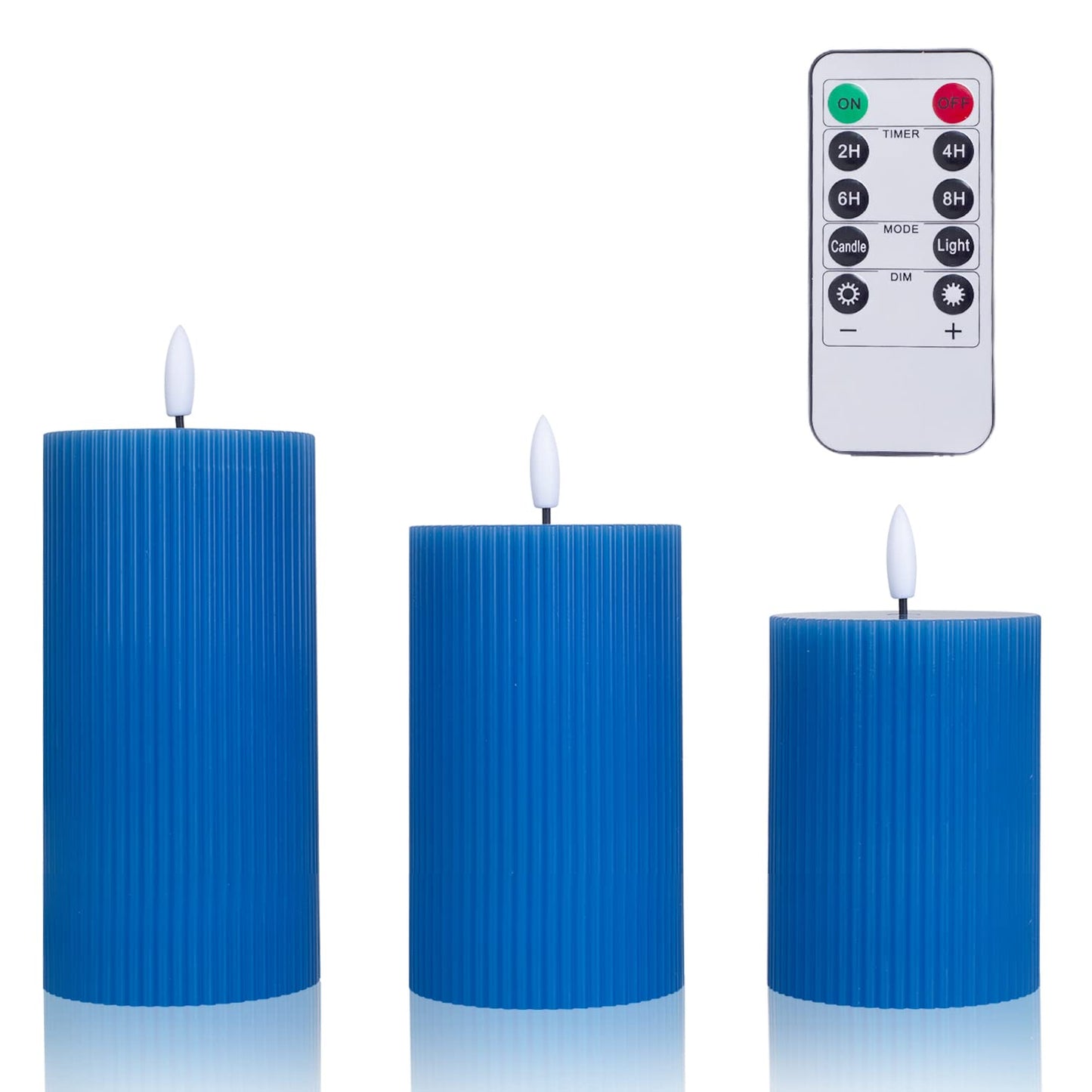 BEMOMENT LED Flickering Flameless Candles, Battery Operated LED Candles with10-Key Remote Control, Set of 3 (Dark Blue)