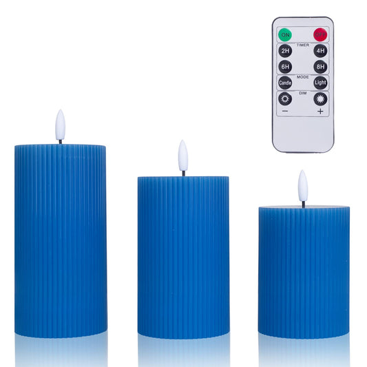 BEMOMENT LED Flickering Flameless Candles, Battery Operated LED Candles with10-Key Remote Control, Set of 3 (Dark Blue)