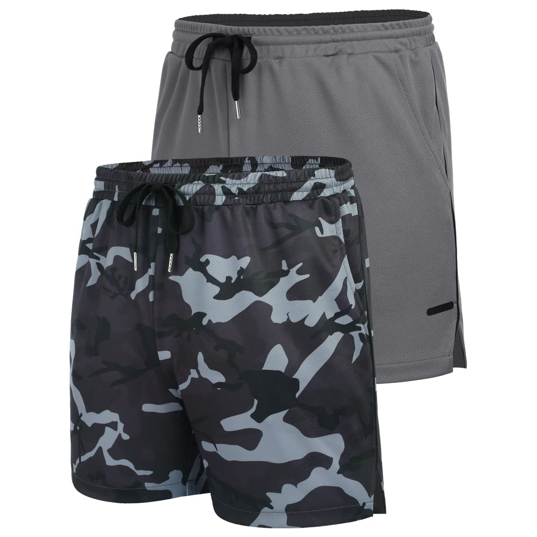 COOFANDY Men's 2 Pack Gym Shorts Mesh Breathable Athletic Running Shorts with Pockets Sports Training Workout Clothes
