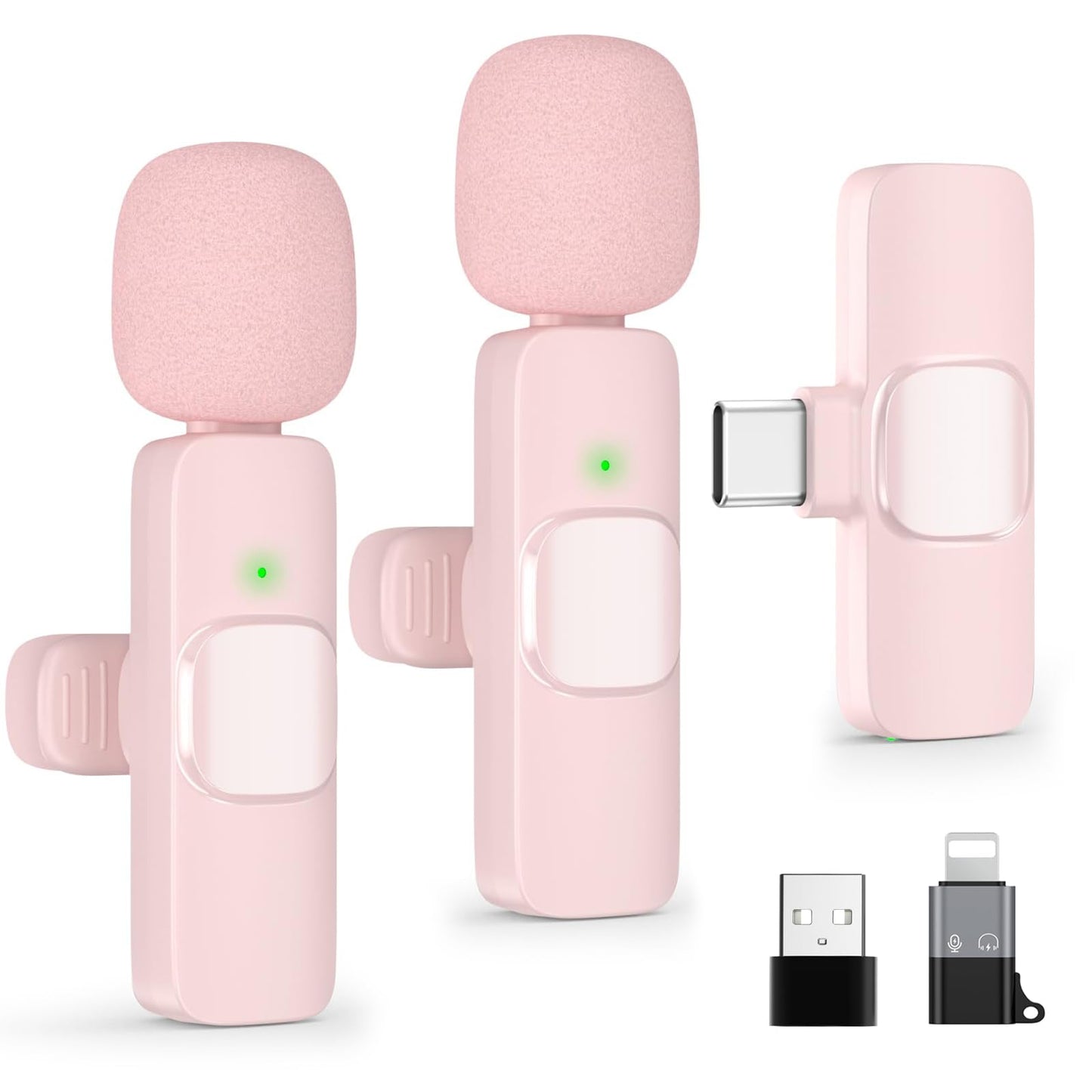 Wireless Lavalier Microphone for Android/iPhone/Computer/Laptop, Wireless Mic for iPhone15 with Noise Reduction Chip, Mini Microphone for Recording Podcast YouTube, TikTok(Pink)