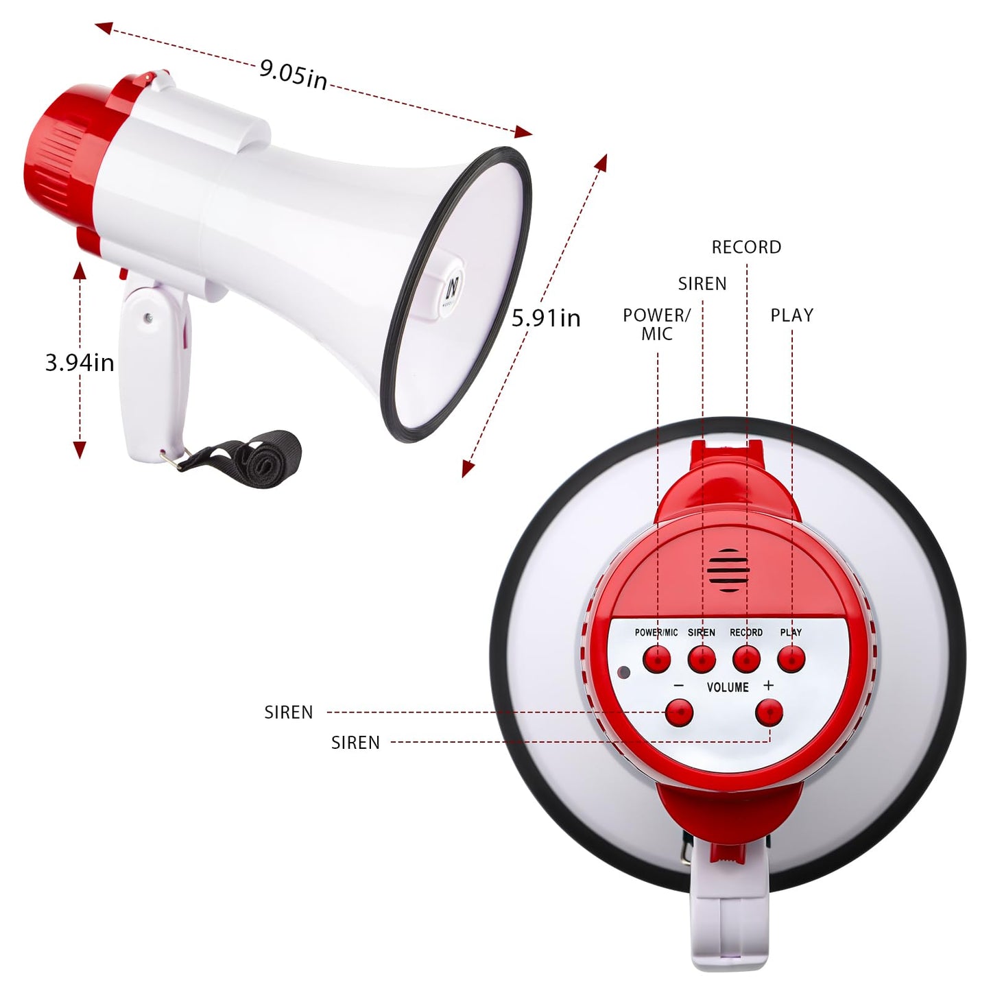 MGROLX 30W Megaphone, Portable Bullhorn, Loud Speaker, Siren, Music and Recording (White)