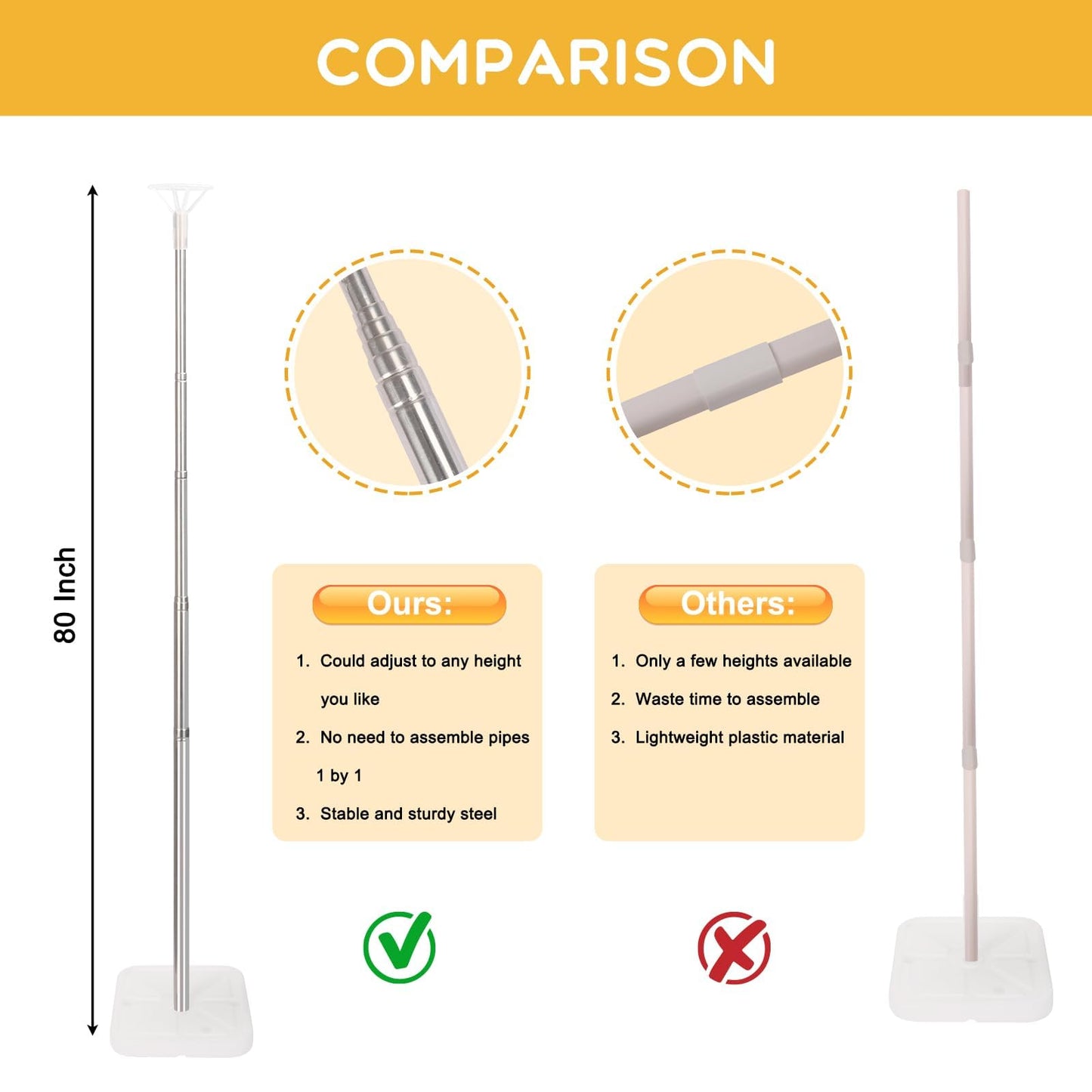 RUBFAC Balloon Column Stand Kit, Set of 2, 6.6ft Height Adjustable Column Kit, Metal Telescopic Pillar Balloon Stand, Birthday Party, Graduation, Wedding Christmas Decorations, White and Silver