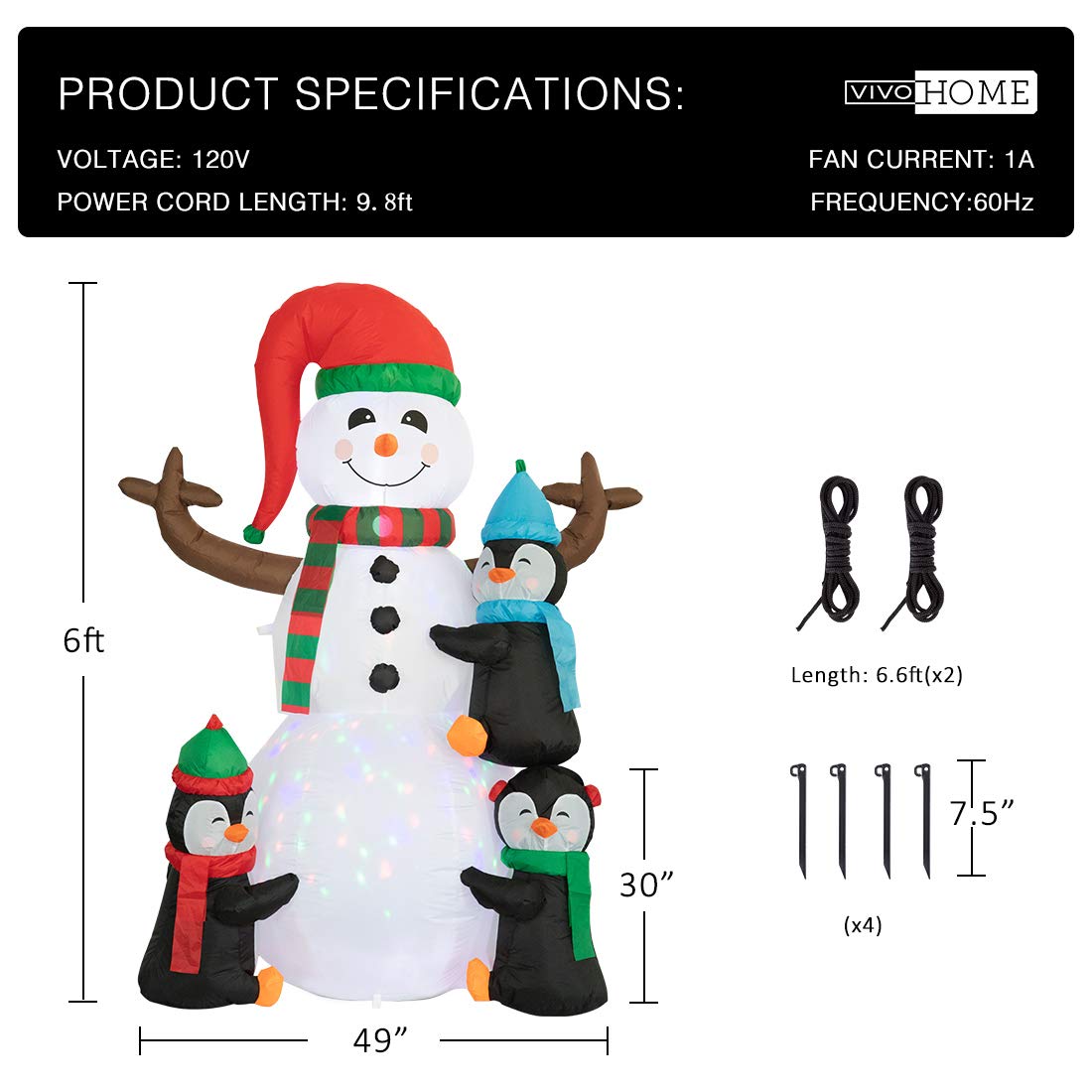 VIVOHOME 6FT Christmas Inflatable Outdoor Decoration, Snowman with Penguin, Navidad Blow Up Yard Decor with Built-in LED Light for Lawn, Garden, Party