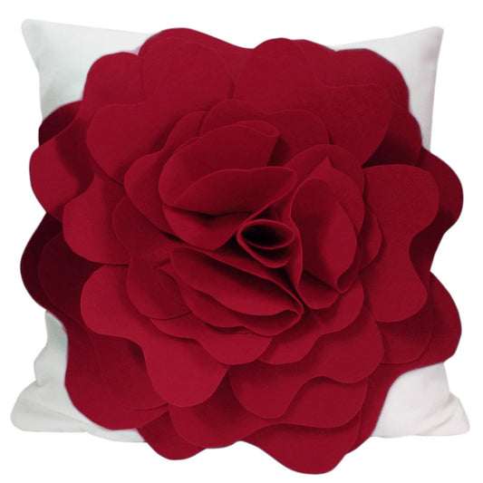 kilofly Home Decorative Throw Pillow Cover, 18" x 18", 3D Floral Red