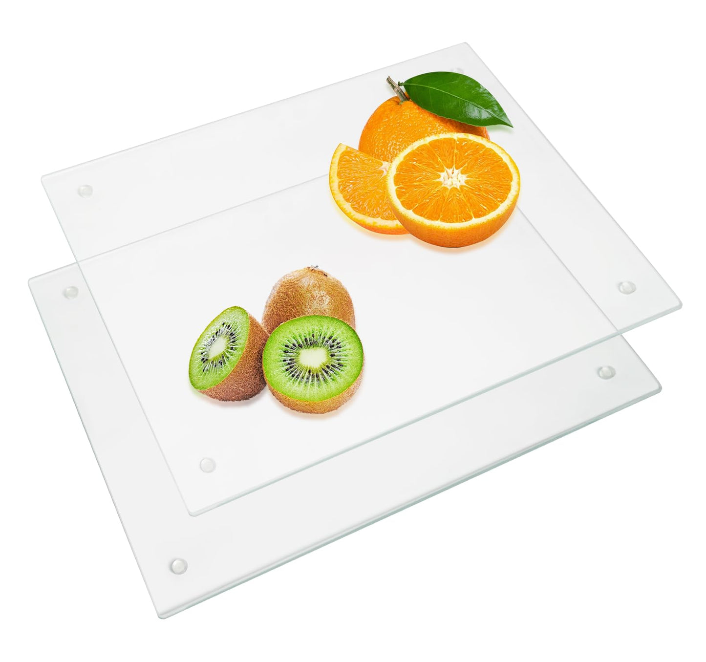 JAMBALAY Tempered Glass Cutting Boards for Kitchen, 16"x12" Clear Glass Cutting Board Set, 2Pcs Chopping Board with Rubber Non Slip Feet, Heat Resistant, Shatter Resistant, Dishwasher Safe