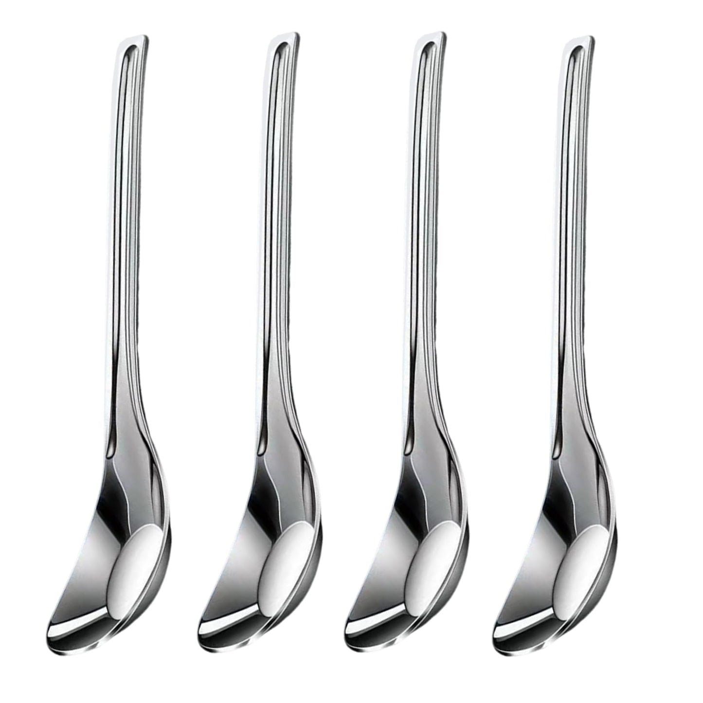 MIUPOO Thickened Stainless Steel Soup Spoons, Asian Chinese Japanese Flat Soup Spoons Large for for Ramen Noodles Bowl Table Serving, Silver,1.5×7Inches, 4 Pieces