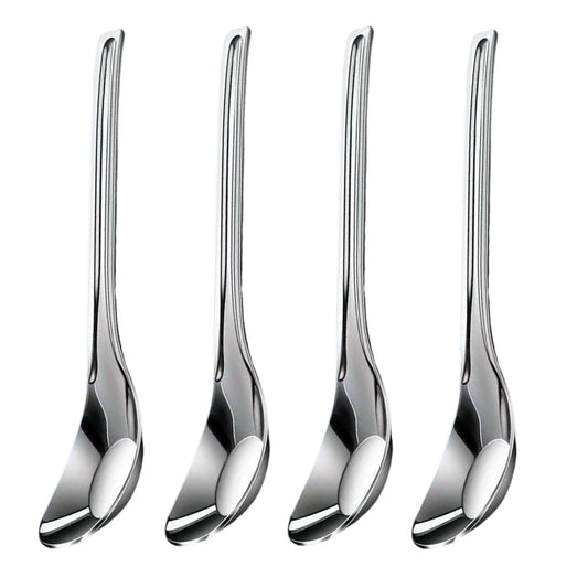 MIUPOO Thickened Stainless Steel Soup Spoons, Asian Chinese Japanese Flat Soup Spoons Large for for Ramen Noodles Bowl Table Serving, Silver,1.5×7Inches, 4 Pieces