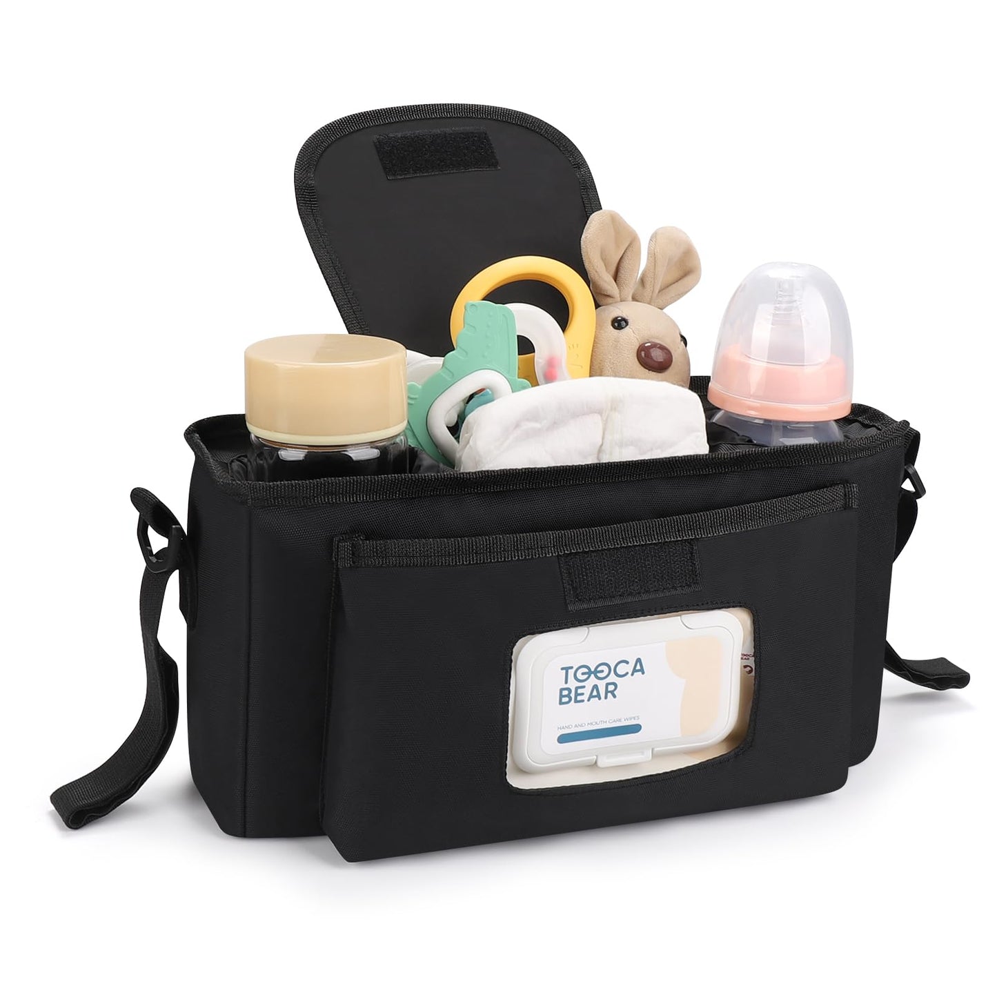 Accmor Universal Stroller Organizer with Insulated Cup Holder and Shoulder Strap, Stroller Caddy Bag Stroller Cup Holder Attachment for Uppababy, Baby Jogger, Britax Strollers, Black