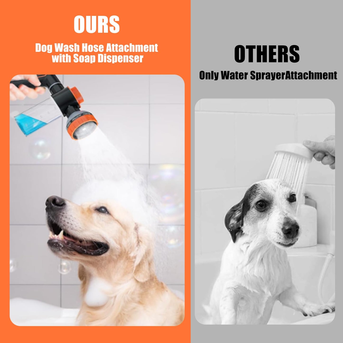 Dog Washing Hose Attachment for Pet Bathing with Black Shower Diverter, Pup Dog Wash Hose Nozzle Shampoo Sprayer for Indoor Outdoor Pet Shower, Dog Shower Attachment with Dog Brush