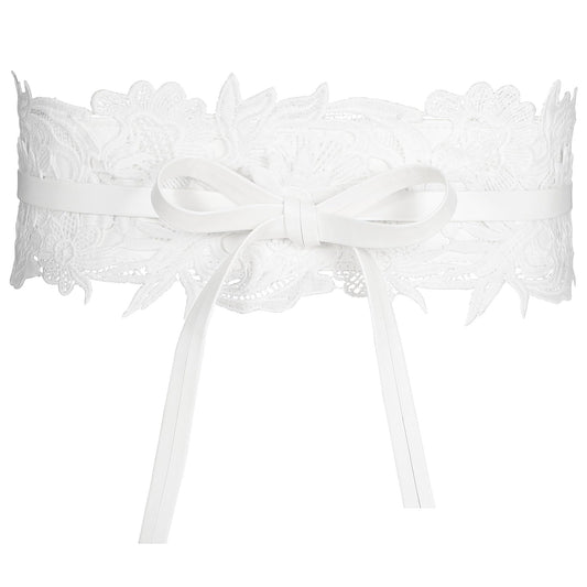 JASGOOD Women Lace Waist Belt Corset Waist Band Belt For Dress Obi Bowknot Cinch Wide Belt Bow Tie Wrap Boho Faux Leather